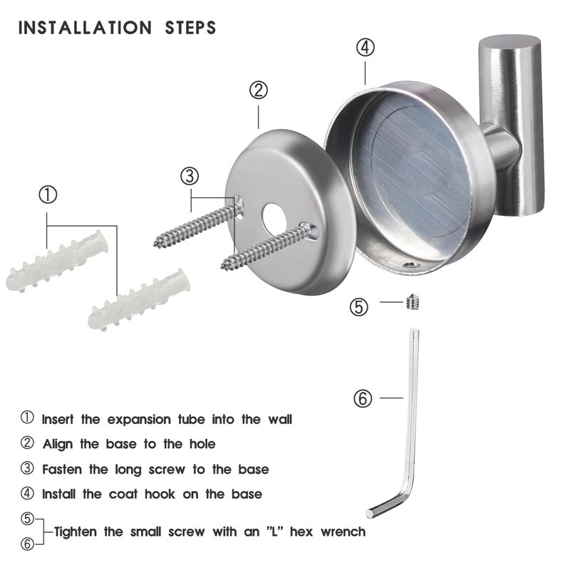 Homagic Bath Towel Hooks Robe Hook Holder Wall Mount Heavy Duty Wall Hooks SUS 304 Stainless Steel Coat Hook Closet Door for Bathroom Bedroom Hotel Kitchen Garage Pool 4 Pack (Brushed Nickel) - Image 2